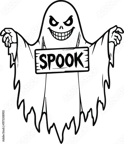 Generated on Scary ghost icon. Halloween ghost vector illustration. Evil spirit symbol. Outline horror spook sign. Nightmare pictogram vector art on white background