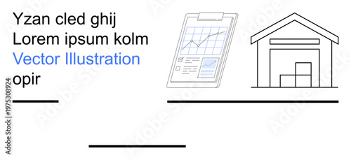 Business management, supply chain, inventory control, logistics planning, warehouse operations, data reporting. ion of a warehouse and a clipboard with charts. Logistics and inventory control concept