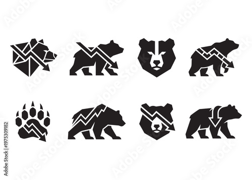 Bear abstract geometric shapes and financial graph symbols vector graphics.