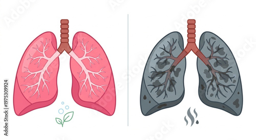 Healthy Lungs vs. Smoker's Lungs Comparison (Flat Design 2.0)