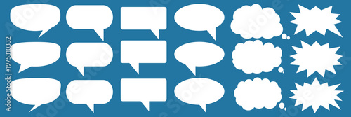 A set of chat box designs for comments on social media or comics. Vector designs of speech bubbles, text boxes, and conversation chat columns in comics.
