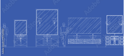 Bathroom Sink Counter Blueprint Drawing for Small, Medium and Large Spaces