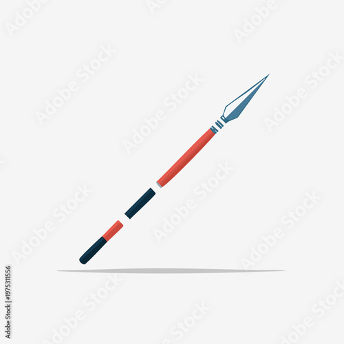 A stylized illustration of a segmented spear with a sharp blue tip and red shaft on a white background.