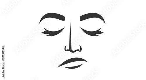 Abstract minimalist face illustration with closed eyes and neutral expression elegant black line art on white
