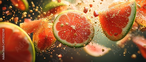 Fresh Citrus Fruit Slices in Dynamic Explosion with Vibrant Colors
