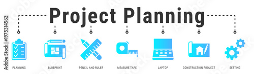 Project Planning banner presenting design preparation, measurements, and digital tools for organized construction project execution