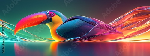 Vibrant Toucan with Colorful Waves in Abstract Art Style