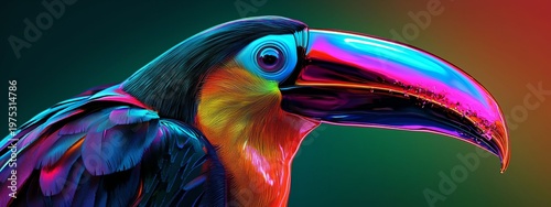Colorful Tropical Bird Head with Bright Feather and Bold Beak