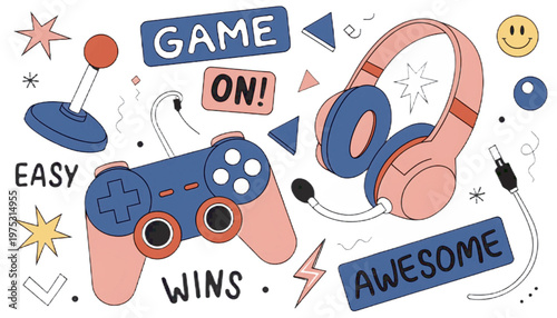 gaming stickers set with controller headset