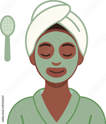 “Woman with Facial Mask and Towel – Spa Skincare Flat Vector Illustration”