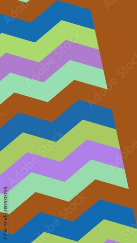 Abstract Geometric Zigzag Pattern Background with Colorful Stripes in Blue, Green, Purple, and Brown Tones, Ideal for Modern Retro Design