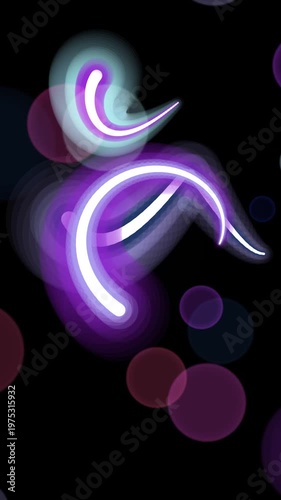 Abstract Glowing Neon Shapes and Bokeh on Dark Background