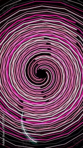 Abstract Neon Pink and White Geometric Spiral Pattern on Black Background