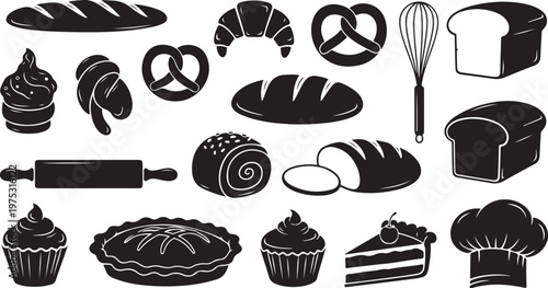 Bakery icons and symbols for food and pastry design