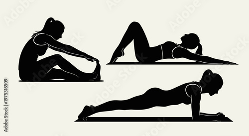 Silhouette of Woman Doing Yoga and Pilates Exercises on a Light Background