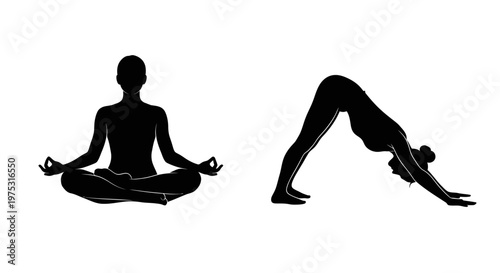 Yoga Poses Silhouette: Meditation and Downward Dog
