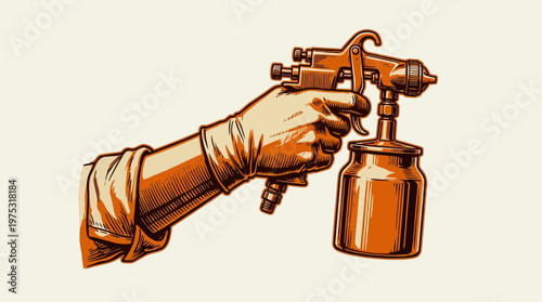 Hand holding a spray gun tool.