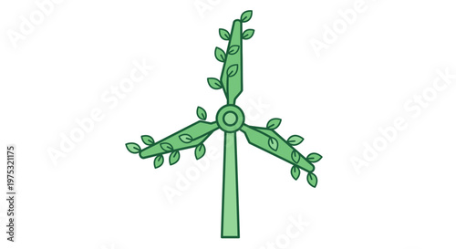 Green wind turbine with leafy blades.
