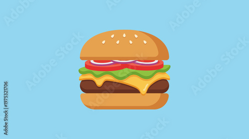 A delicious classic cheeseburger with fresh lettuce tomato and onion illustration.