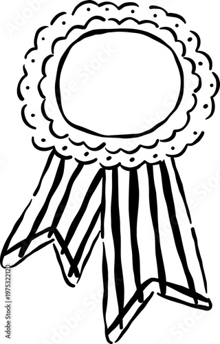 Retro Ribbon Prize Rosette Outline Award Illustration