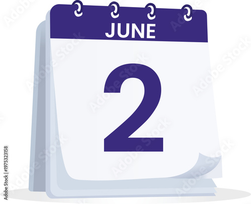 June 2 Desk Calendar Illustration, Minimal Date Icon for Business Planning, Time Management, Reminder Concept, Clean Modern Organizer Design