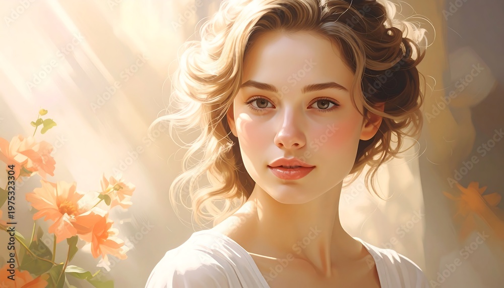 Fototapeta premium A woman with fair skin and blue eyes