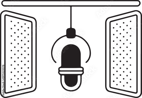 Stylized vector graphic portraying the dark interior of a classic arcade claw machine with a si