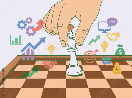 Strategic Hand Moving Chess Piece on Board.