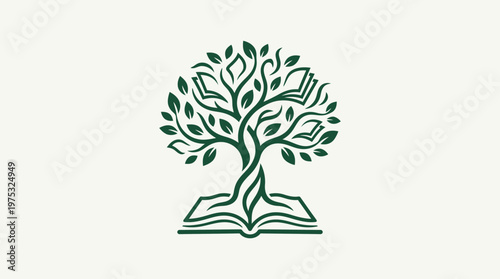 Educational Tree Logo Books and Growth on a White Background