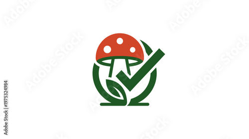 Safe Mushroom Symbol with Check Mark and Leaf Design