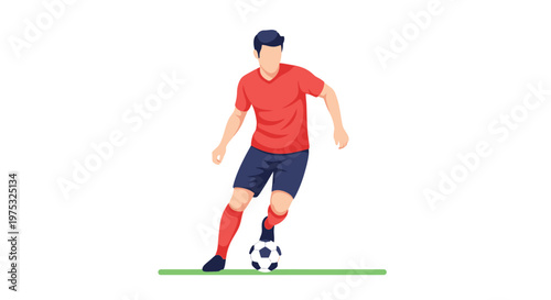 Professional male soccer player dribbling the ball on the field. EPS Editable. Vector Illustrations.