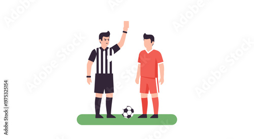 Soccer referee showing a yellow card to a player on the field. EPS Editable. Vector Illustrations.