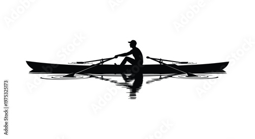 A lone rower in a sculling boat is depicted against a bright backdrop creating a striking silhouette high quality professional detailed