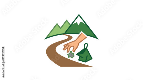 Volunteer Cleaning Up Trail in Mountains