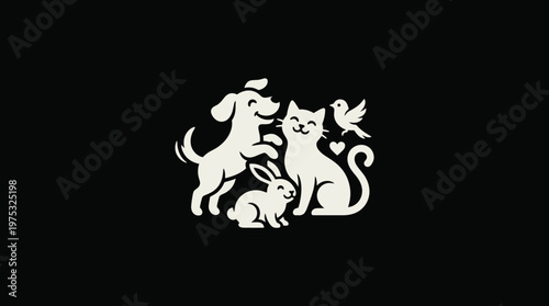 Happy Pets Dog Cat Bird and Rabbit Logo Design