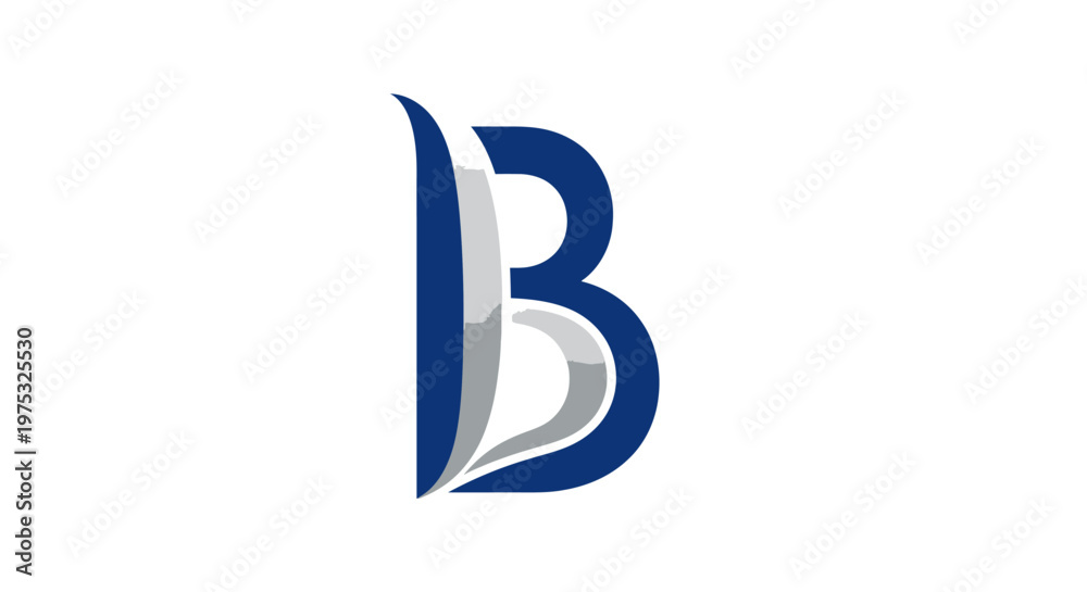 Fototapeta premium Abstract letter b design in blue and silver against white background
