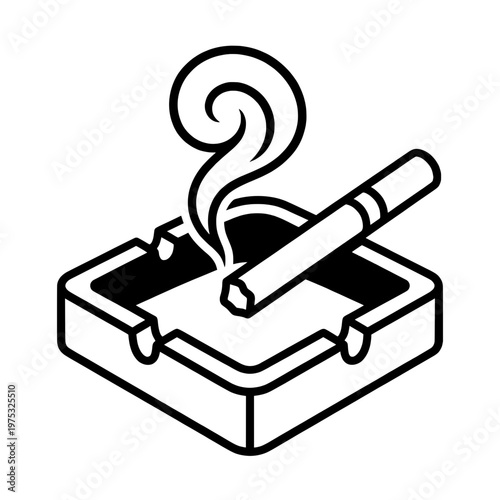 ashtray with cigarette and smoke line drawing illustration vector clipart black and white
