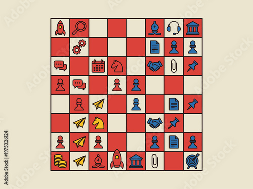 Red and Blue Chessboard with Pieces in Play.