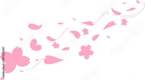 Flying Pink Sakura Petals Spring Element, Falling Cherry Blossom Illustration