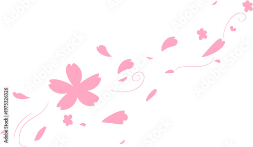 Flying Pink Sakura Petals Spring Element, Falling Cherry Blossom Illustration