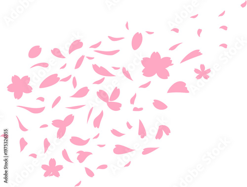 Flying Pink Sakura Petals Spring Element, Falling Cherry Blossom Illustration