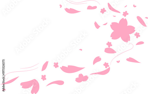 Flying Pink Sakura Petals Spring Element, Falling Cherry Blossom Illustration