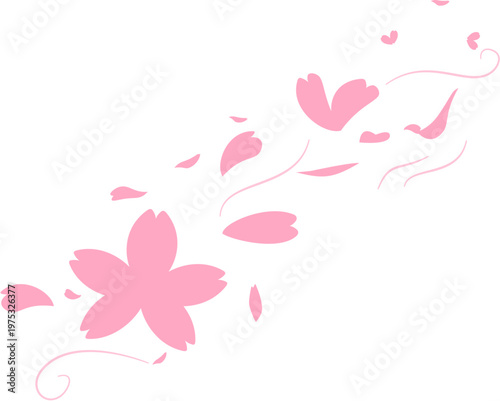 Flying Pink Sakura Petals Spring Element, Falling Cherry Blossom Illustration