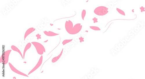 Flying Pink Sakura Petals Spring Element, Falling Cherry Blossom Illustration