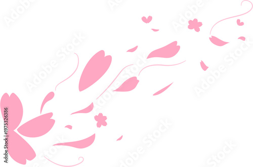 Flying Pink Sakura Petals Spring Element, Falling Cherry Blossom Illustration