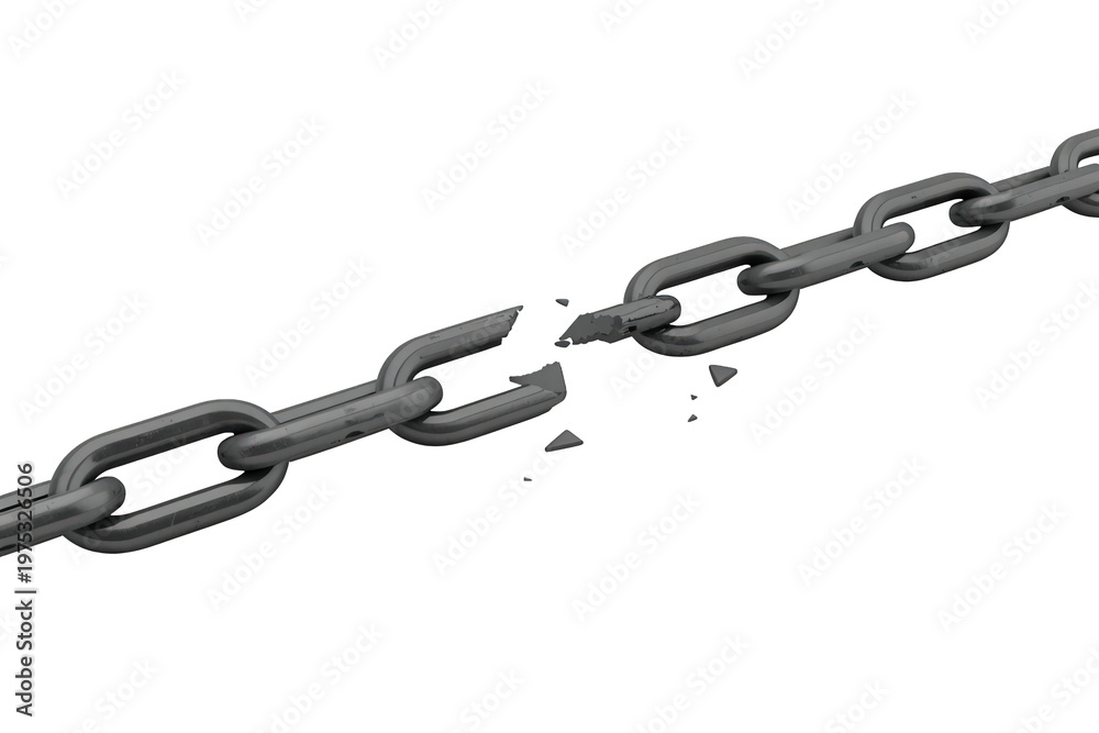 Fototapeta premium Broken metal chain representing freedom, liberation, and overcoming weakness, transparent background included