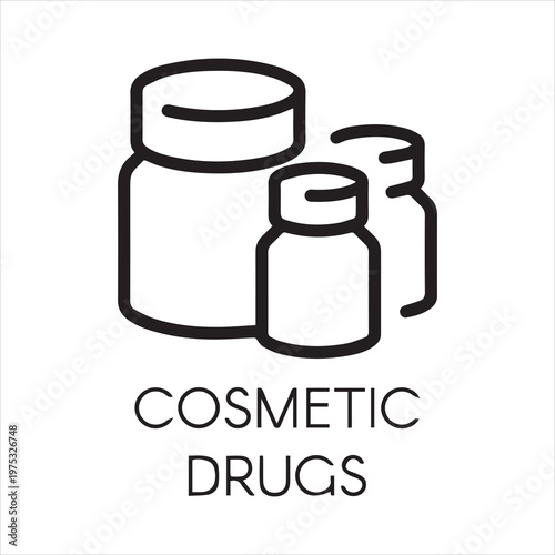 Cosmetic drugs graphic icon. Beauty products - vitamins, supplements and lotions for skin care. Healthcare and cosmetology concept. Sign or button for sites, mobile applications or catalogs. Vector