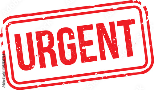 Red Urgent Rubber Stamp with Distressed Ink Texture and Double Border, border and a heavily distressed, "grunge" texture with white specks simulating uneven ink distribution