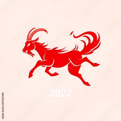 Red goat logo with the year 2027 for chinese zodiac calendar