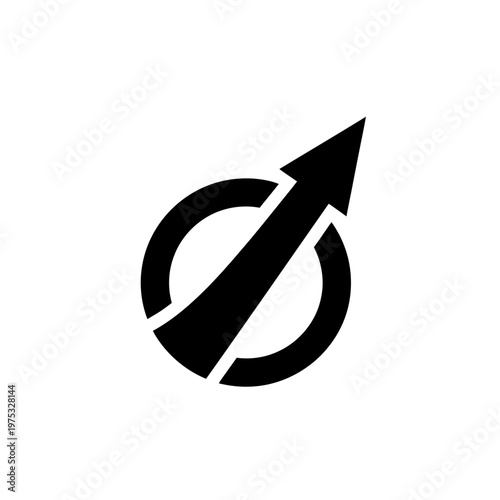 Black arrow breaks through circle, representing growth, progress, and innovation
